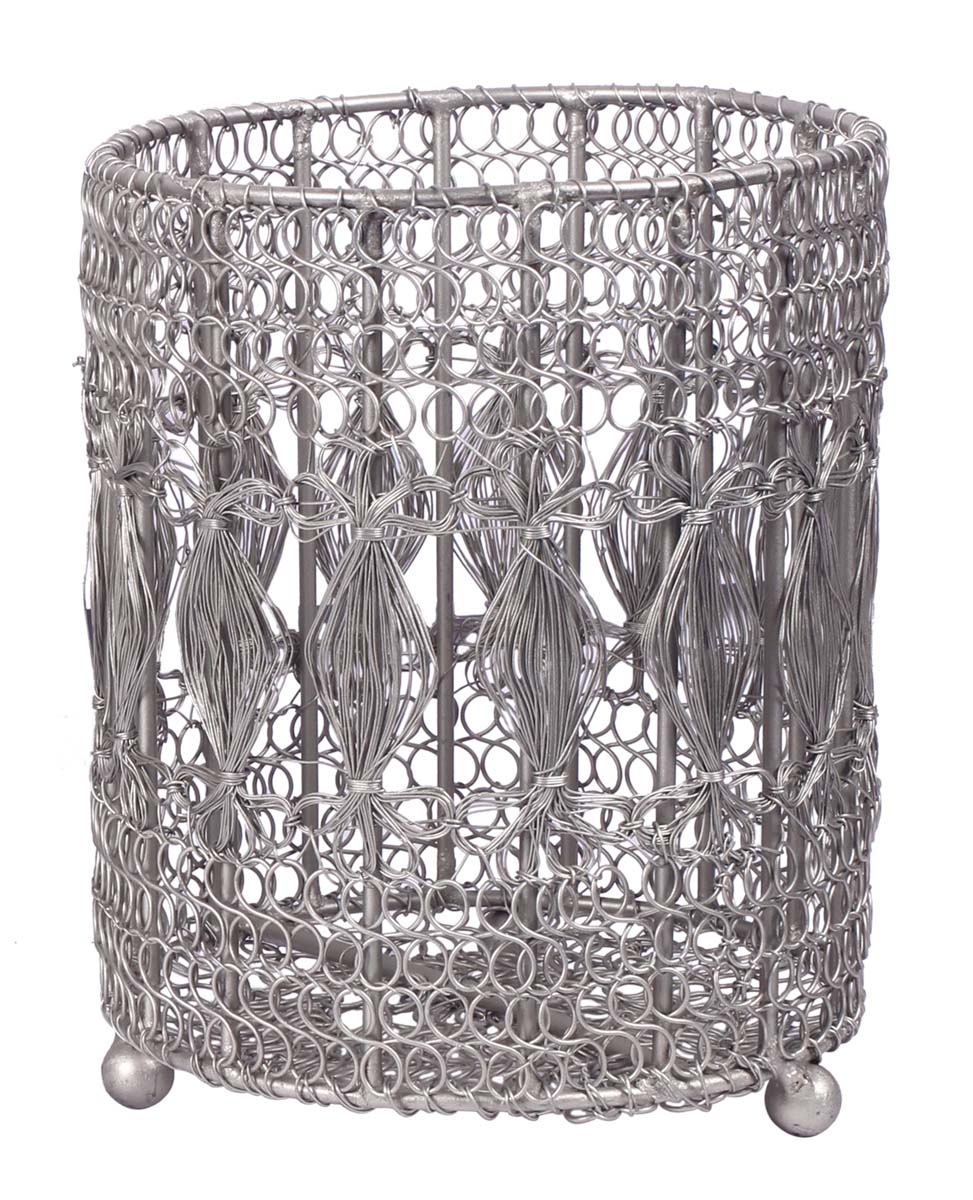 5” Cylindrical Tea-Light Holder / Candle Stand in Wire Mesh with Diamond Pattern - Steel-Gray Color - Antique-Look Home Decor - Buy in Bulk Wholesale